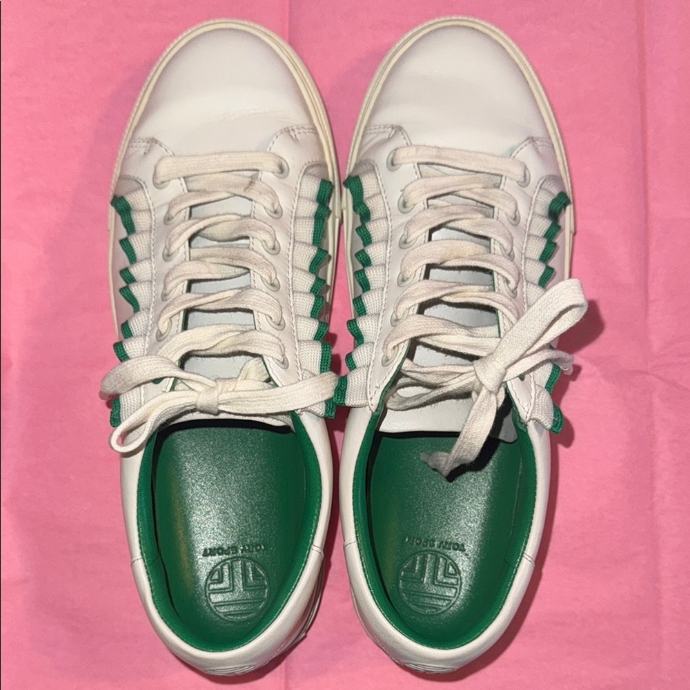 Tori Burch Green and White Leather Sneakers